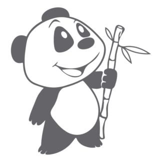 Happy Panda Holding Bamboo Decal (Grey)